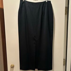 Classic long straight black wool skirt w/front slit